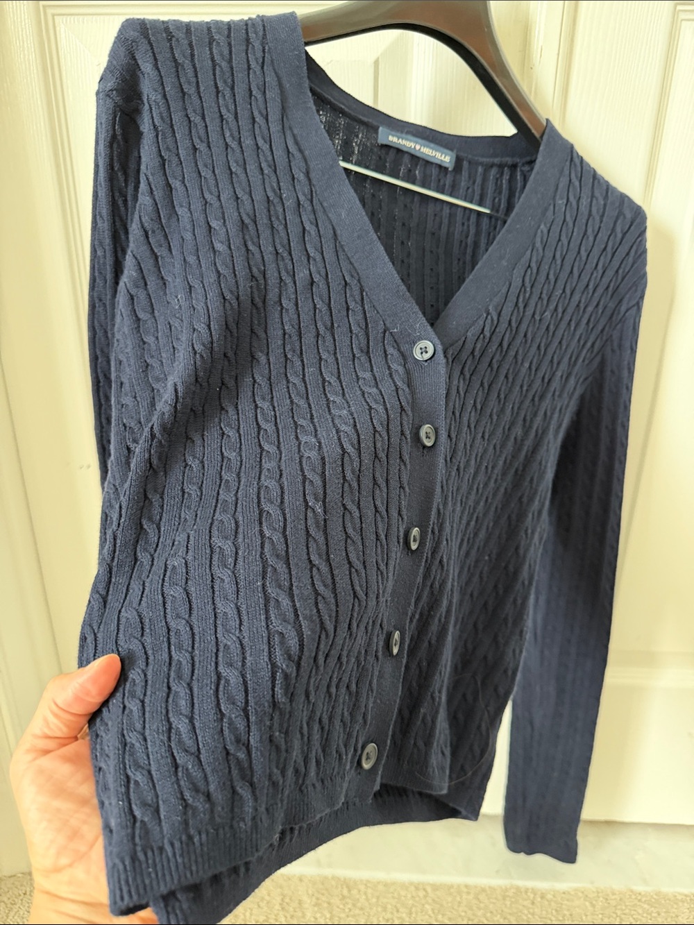Brandy Melville navy cable-knit V-neck buttoned cardigan - Picture 3 of 3